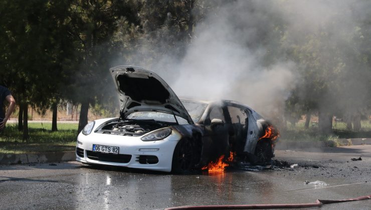 1 milyon 500 bin değerindeki lüks otomobil alev alev yandı ı VİDEO HABER