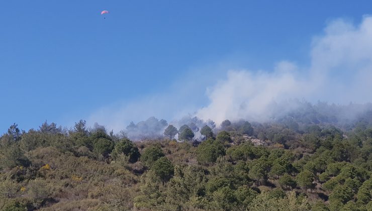 Alanya’da yangın bölgesi üzerinde yamaç paraşütü